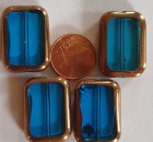 Glasperle Rechteck 23x16,5mm Blau/Copper