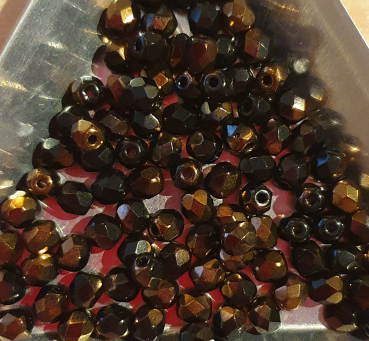 Glasschliffperle 4mm Jet Half Choc Bronze 100 St