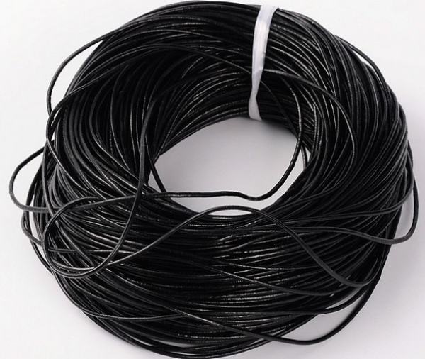 Lederband, Rind, 2mm schwarz je Meter