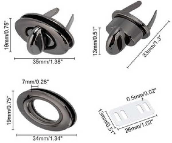 Taschenverschluss, Twist-Lock, oval, schwarz