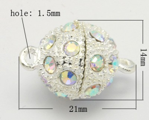 Magnetverschluss (0324-14-PF-Cry-AB) mit Strass 14mm platinfarben