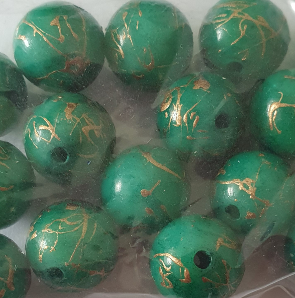 Wachsperle 10mm Grün mit Goldfaden 10St.