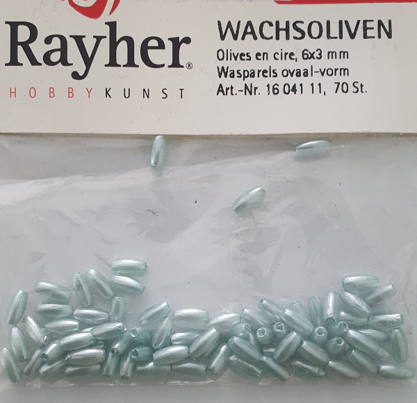 Wachsoliven 6x3mm helltürkis, 70 St.