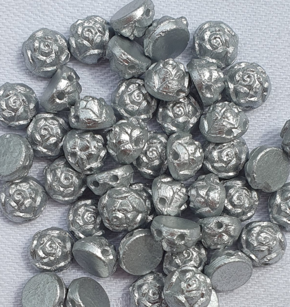 Glaswachsperle Rose, flach 2-Loch Silber 50 St