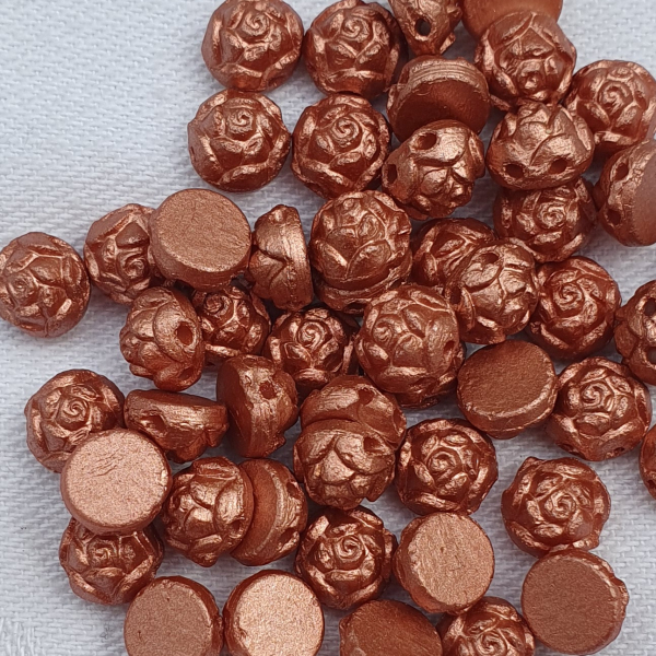 Glaswachsperle Rose, flach 2-Loch Copper 50 St