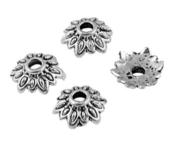 Perlkappe 8mm Blüte Antik Silver