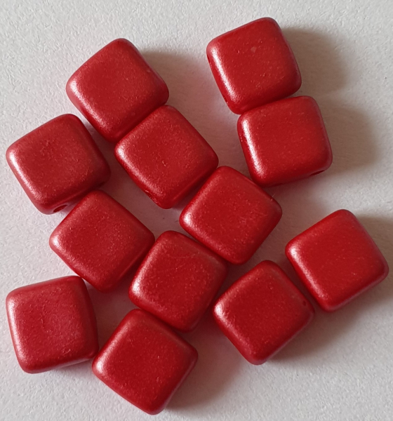 2-Loch Perle Quadrat 6mm Alabaster Pastel Dark Coral 600 St