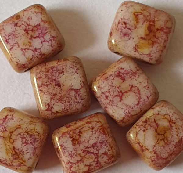 2-Loch Perle Quadrat 6mm Alabaster Lila Gold Lüster 600St