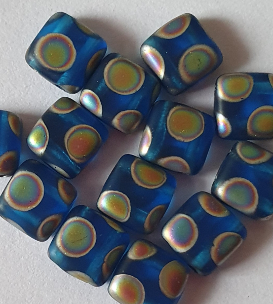 2-Loch Perle Quadrat 6mm Capri BluePeacock Frost 30St.