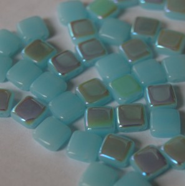2-Loch Perle Quadrat 6mm Milky Blue Turqu AB 300 St