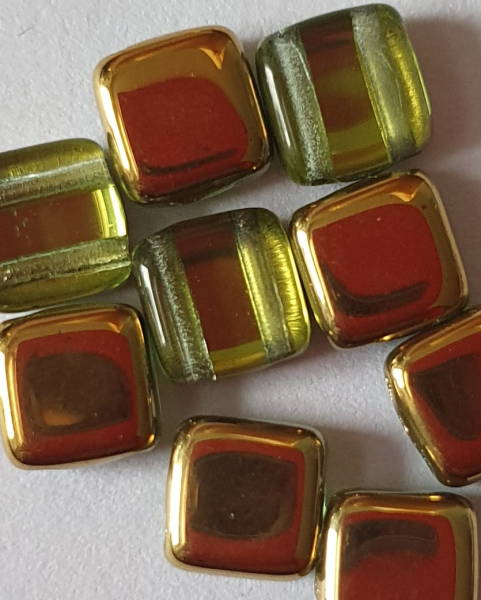 2-Loch Perle Quadrat 6mm Peridot Brass 30St.