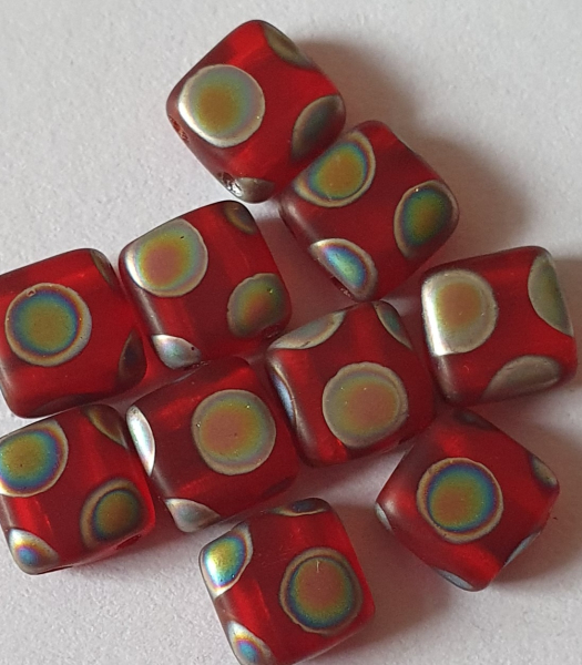 2-Loch Perle Quadrat 6mm Siam Peacock Frost 30St.