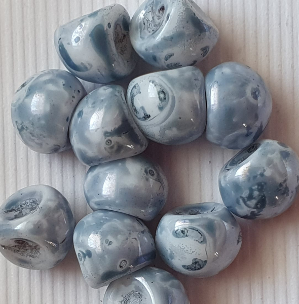 Mushroom Bead 8x9mm Snow White Blue Marmor 120 St.