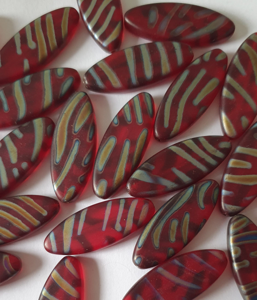 Glasperle tschech 31x12mm Siam Lüster 2St.