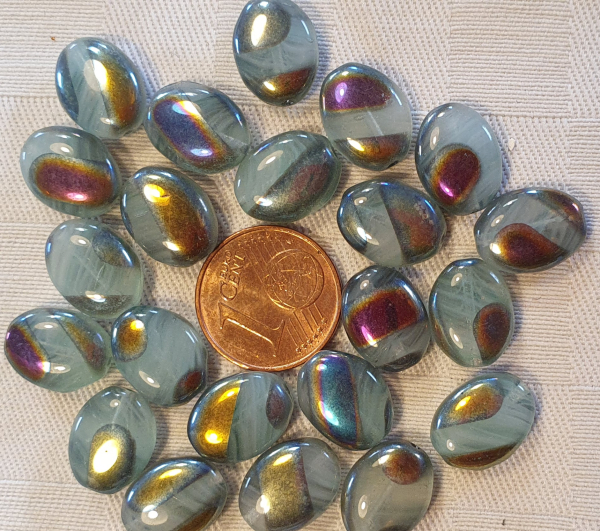 Glasperle Linse, oval grau/blau Lüster 10 St.