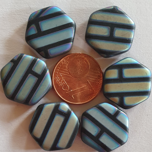 Glasperle, 6-eck, Lüster, Streifen, ca 16mm 2 St.