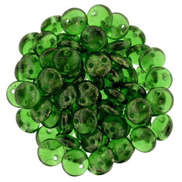 Lentil 2-Loch 6mm Gold Marb Green 50St